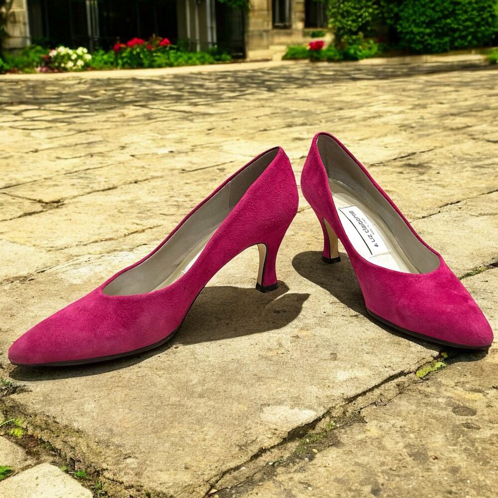Vintage Liz Claiborne Fuchsia Magenta Pumps Pink Suede Heels Size 7.5